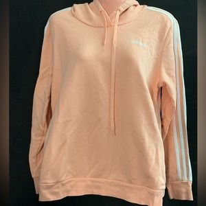 Women’s Adidas Peach Colored 3 Stripe Hooded Front Pockets Sweatshirt LG 16-18